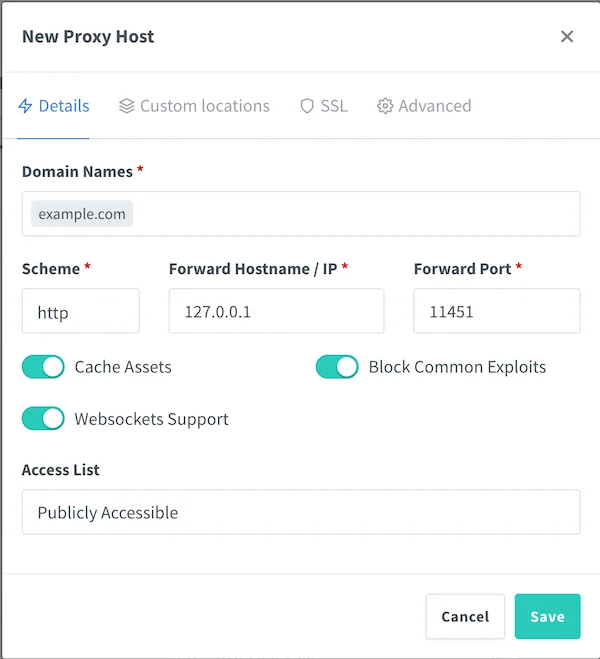 添加 Proxy Hosts