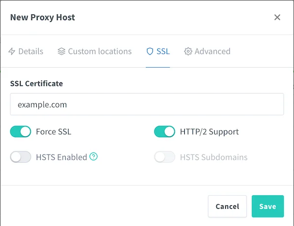 添加 Proxy Hosts