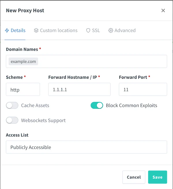 添加 Proxy Hosts